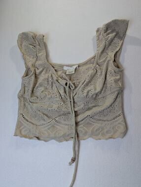 Urban Romantics Tan Eyelet Lace Crop Top Size XS